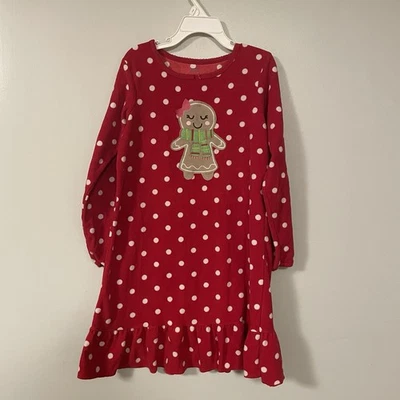 Carters Christmas Gingerbread Girl Fleece Red Nightgown Size M - Image 1 of 4