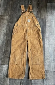 Carhartt Duck Bib Overalls Boys - Size 5- Brown Canvas Double Knee - Picture 1 of 4