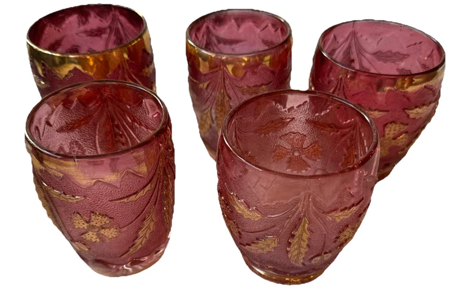 US DELAWARE GLASS EAPG RUBY STAIN WITH GOLD - LOT OF 5 - (some wear to gold) - Image 1 of 4