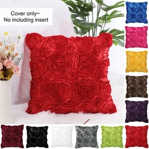 Quadratischer Satin 3D Rose Blume Überwurf Kissenbezug Bezug Sofa Auto Kissenbezug - Bild 1 von 13