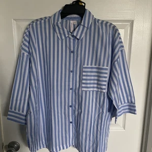 Conjunto de pijama JoySpun para mujer de 2 piezas azul y blanco a rayas nuevo con etiquetas talla L12-14 - Imagen 1 de 6