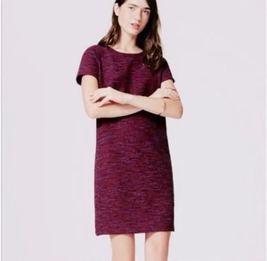 LOFT Outlet Shift Dress Women's M Maroon & Purple Tweed Preppy Casual NWT $79.99 - Picture 1 of 9