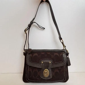 [Casi Como Nuevo] Bolso de Hombro Coach Legacy Signature Marrón Lona Rayas Bloqueo Giratorio - Imagen 1 de 9