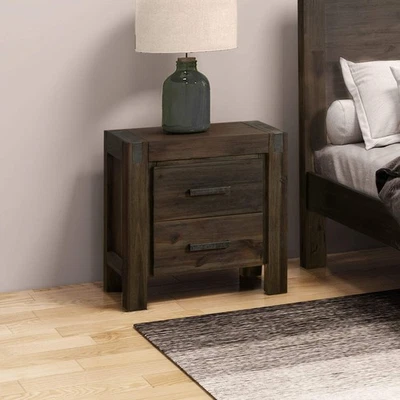 Bedside Table 2 drawers Night Stand Solid Wood Acacia Storage in Chocolate Colou - image 1 of 4