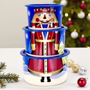 3 Tupperware One Touch Holiday Nussknacker Nestchen Kanister Set Weihnachten Backen - Bild 1 von 20