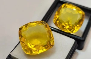 Shinning Citrine Yellow Cushion Cut 40+ Ct  Pair EGL Loose Gemstone For Jewelry - Picture 1 of 5
