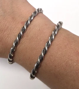 2 Vintage Cable Rope Twist Sterling Silver Cuff Bracelets 5mm Wide 6-1/8" 925 SW - Picture 1 of 23