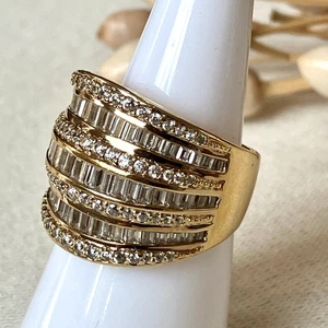 QVC Diamonique 925 Sterling Silver Gold-Plated Wide Band Cocktail Ring Size M - Picture 1 of 7