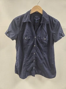 Camicia Sonoma Life + Style donna media blu navy bottoni davanti rotolo linguetta elasticizzata - Foto 1 di 13