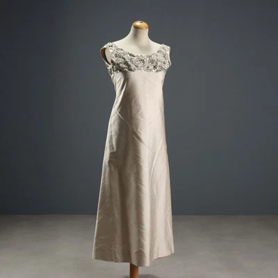 Vintage White Silk Shantung Evening Dress UK Size 4 1960s-70s Original - Image 1 of 4