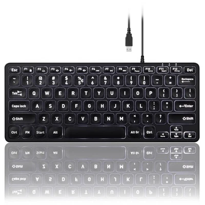 PERIBOARD-332 Mini Wired Backlit USB Keyboard, Slim, Scissor Keys, White LED - Image 1 of 4