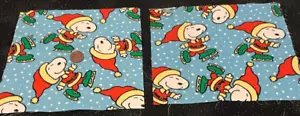 Snoopy *Ice Skating*Snow Falling* 2 Squares*United Feature Syndicate*100% Cotton - Picture 1 of 1