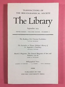 THE LIBRARY  The Bibliographical Society, Fifth Series Vol.XXVIII No.3 Sept 1973 - Imagen 1 de 3