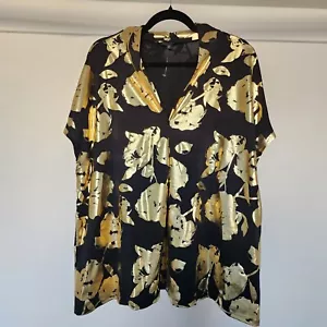 Rachel Roy Blouse Top Womens Plus Size 2X Black & Gold Floral Print NWT - Picture 1 of 8