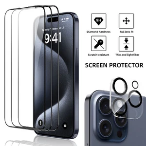 Full Set Tempered Glass for iPhone 15 Pro Max - Screen & Camera Lens Protectors - Picture 1 of 33