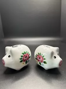 Vintage Ceramic Floral Pigs Salt Pepper Shakers - Picture 1 of 7
