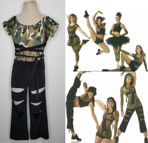 Dance Storm Camouflage LEOTARD, Slashed CROP PANTS New Costume Child Med & Large - Picture 1 of 9