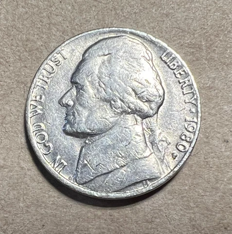 1980 P Jefferson Nickel DDO Filled In Mint Mark Letterings On Edge Error Coin Cover