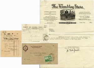 RESTAURANTE MALTA 1946 WEMBLEY + TIENDA ILLUST.BILLHEAD + RECIBO + PAQUETE POSTAL - Imagen 1 de 6