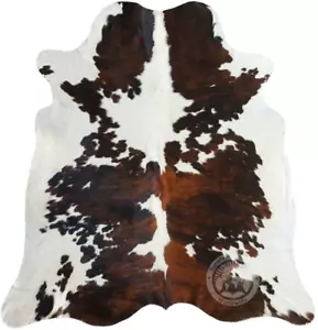 Real Cowhide Rug Tricolor White Backbone - Size 6 x 6-7’ - Picture 1 of 5