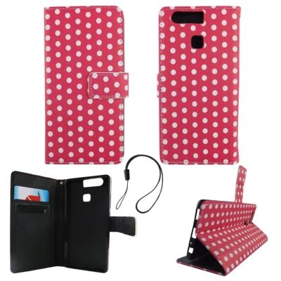Funda Protectora para Huawei P9 Lunares Fucsia Funda Cubierta Cartera Book Style - Imagen 1 de 2