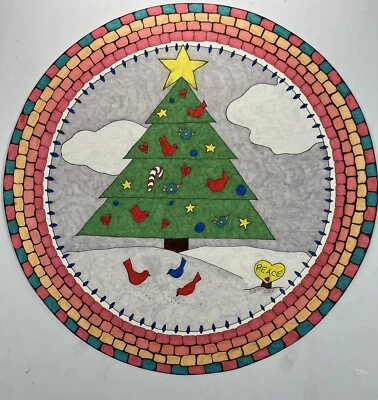 Tinta y Marcador Dibujo Árbol de Navidad en Campo 10.5” Redondo Bluejays Cardinals Arte Foto 1 de 4