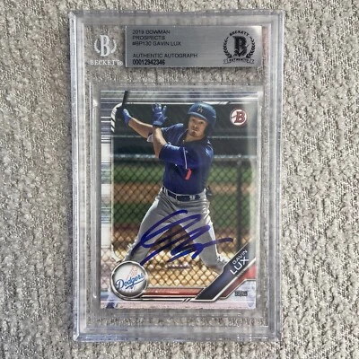 Gavin Lux 2019 Bowman Prospects Autograph Signed Beckett Slab LA Dodgers BP130 - Image 1 of 2