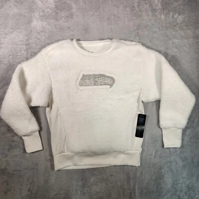 Seattle Seahawks Sweatshirt Womens Medium White NFL Rhinestone Faux Fur NWT - Image 1 of 4