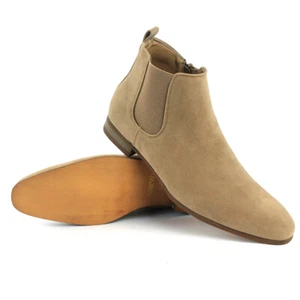 Tan Beige Suede Mens Ankle Dress Boot Side Zipper Round Toe Chelsea ÃZARMAN - Picture 1 of 6