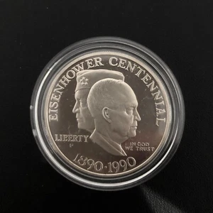 1990 Philadephia 1 Dollar Eisenhower Centennial silver coin COA H2042/2.5B - Picture 1 of 5