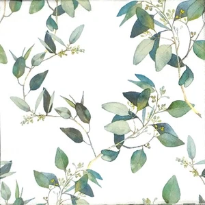 Q232# 3 servilletas de papel individuales para decoupage hojas verdes patrón de eucalipto - Imagen 1 de 8