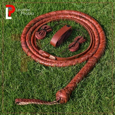 LEATHER PHOBIA Kangaroo Hide Leather BULL WHIP 04 to 16 Feet Long 16 Plaits Indiana Jones Whip