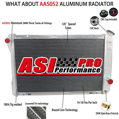 3 Row Aluminum Radiator Fits 1982-1992 Chevy Camaro / Pontiac Firebird V8 ASI Foto 1 de 4