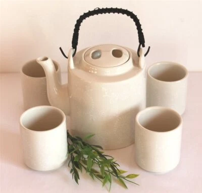 070 Teeset 5 tlg Keramik creme beige weiß Tee Service Pott Kaffee Elegant - Bild 1 von 4