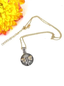 "Collar colgante vintage plata esterlina 0,925 y oro 18 quilates libélula 16" - Imagen 1 de 10