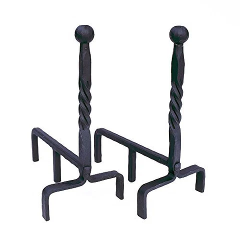 Ball End Wrought Iron Fireplace Andirons Pair Black Cover