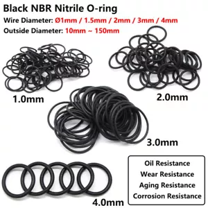 1/1.5/2/3/4mm Cross Section Black Nitrile Rubber NBR O-Ring Oil Sealing Gasket - Picture 1 of 12
