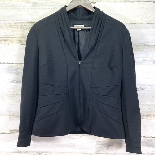 VETEMENTS Giacca donna Coldwa Creek nera con volant e collo scialle scollo a V e zip taglia 14