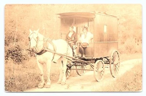 RPPC 1915 Man Woman On Honeymoon Horse Dog Wagon Posted Real Photo Postcard A1 - Picture 1 of 2