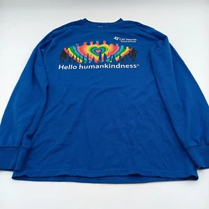 Gildan T-Shirt Herren Small Blau Hello Humankindness Spruch Langarm - Bild 1 von 7
