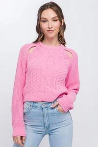 Knit Pullover Sweater With Cold Shoulder Detail - Picture 1 of 16
