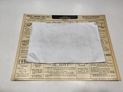 Tarjeta de sistema de puesta a punto Pierce Arrow Eight modelo 836A 1935 AEA Foto 1 de 2