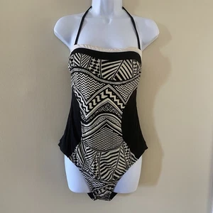 Vintage Kenneth Cole New York Black & White One Piece Swimsuit Size L Large Neck - Picture 1 of 11