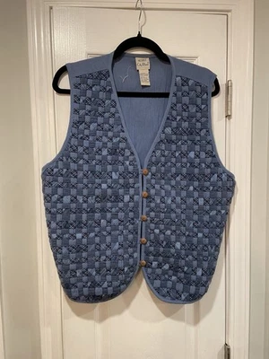 De Colección Koret City Azul Talla L Retazos Cesta Tejido Chaleco Botón Frontal Atar Trasero Foto 1 de 4