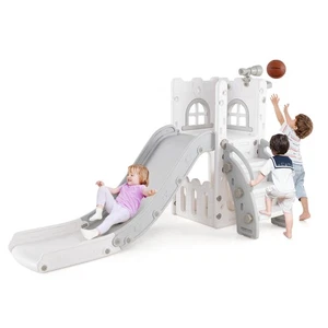 6 in 1 L-shaped Toddle Slide for Toddlers Age 1-3 Baby Slide w/ Basketball Hoop - Picture 1 of 9