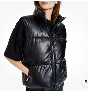 Calvin Klein Jeans Women's Puffer Vest NWT Black Shiny Faux Leather Size S - Picture 1 of 3