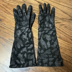 Guanti lunghi vintage da donna in pelle nera stampa animalier 7,5 foderati in lana lusso di classe - Foto 1 di 7