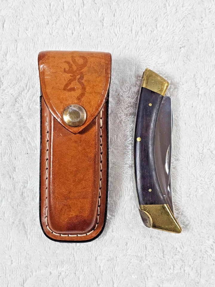 Cuchillo de caza plegable Browning 503 de colección Japón 3 hojas con funda de cuero EE. UU. Foto 1 de 4