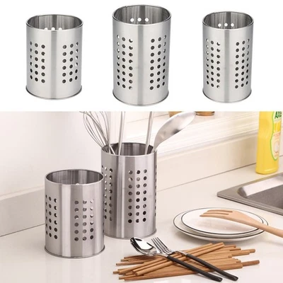 "Elegante supporto utensili da cucina argento con foro di scarico per conservazi - Immagine 1 di 4