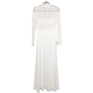 Lulus Damen Kleid Gr. S Weiß Spitze Langarm Braut Spitze Coquette Landhaus - Bild 1 von 8